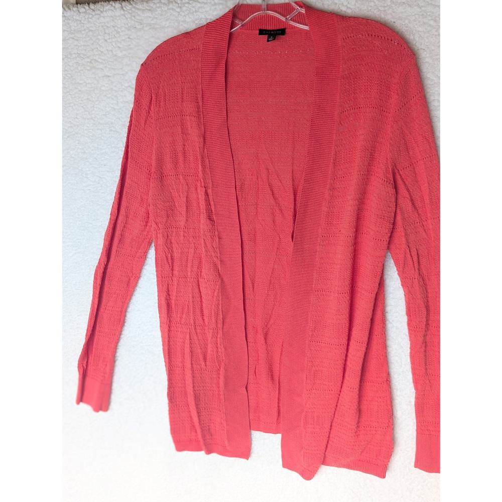 TALBOTS Small Coral Open Front Mid Length Thin Duster Cardigan